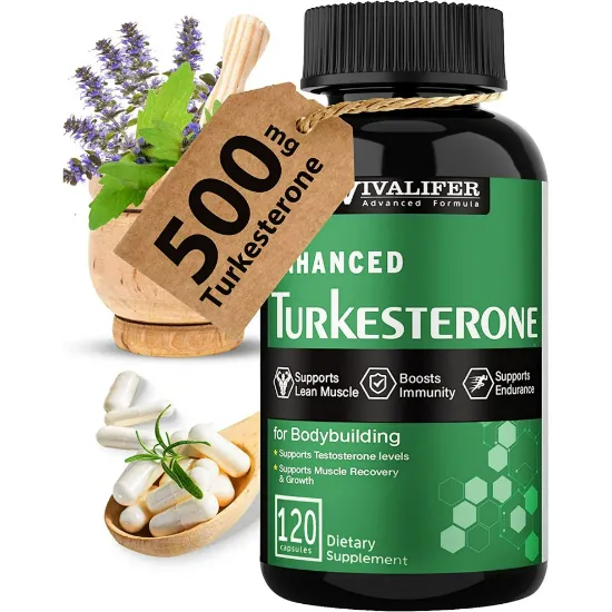Picture of Turkesterone, 500mg Muscle Building and Mood Boost, Male Strength Enhancer and Immune Supplement, 120 Vegan Capsules